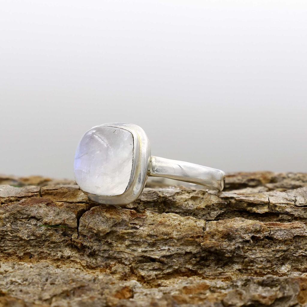 Rainbow Moonstone Ring, Gemstone Ring, Cushion Ring, Designer Ring, Anniversary Ring, Women Ring, Birthstone Ring, 925 Sterling Silver