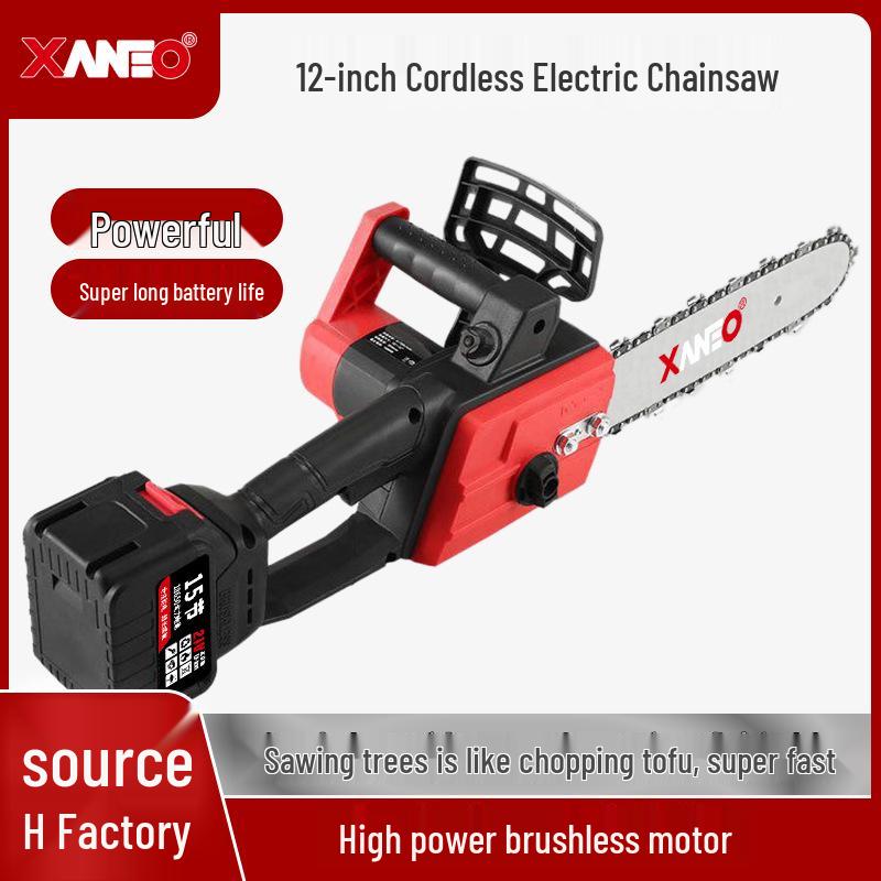 12" Brushless Cordless Electric Chainsaw - High-Power, Lithium Battery, Handheld, Ideal for Firewood and Outdoor Tree Felling.