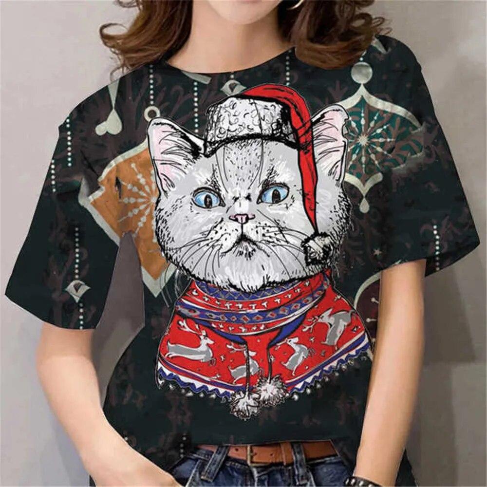 Модная женская футболка с 3D принтом мультфильма аниме кота и круглым вырезом, белая женская одежда с короткими рукавами, летние топы для отдыха, пуловер