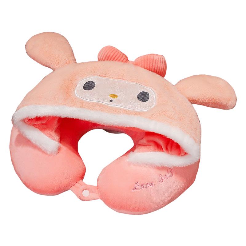 Мультяшная U-образная дорожная подушка для шеи с капюшоном - Подарок для девочек