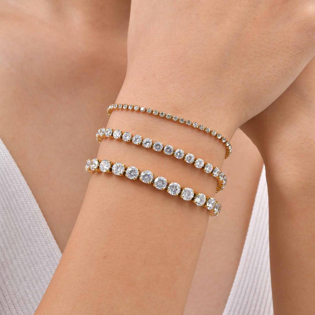 Classic AAA Zircon Tennis Bracelet for Women, Stainless Steel Oval Beads Chain Bracelets, Waterproof Fashion Jewelry Daily Party