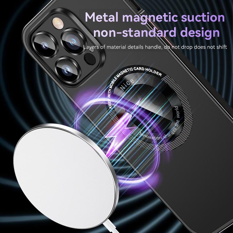 Магнитный чехол для беспроводной зарядки для iPhone 14 Plus 13 Pro MAX 12, металлический бампер, адсорбционная матовая защита для камеры, алюминиевый чехол
