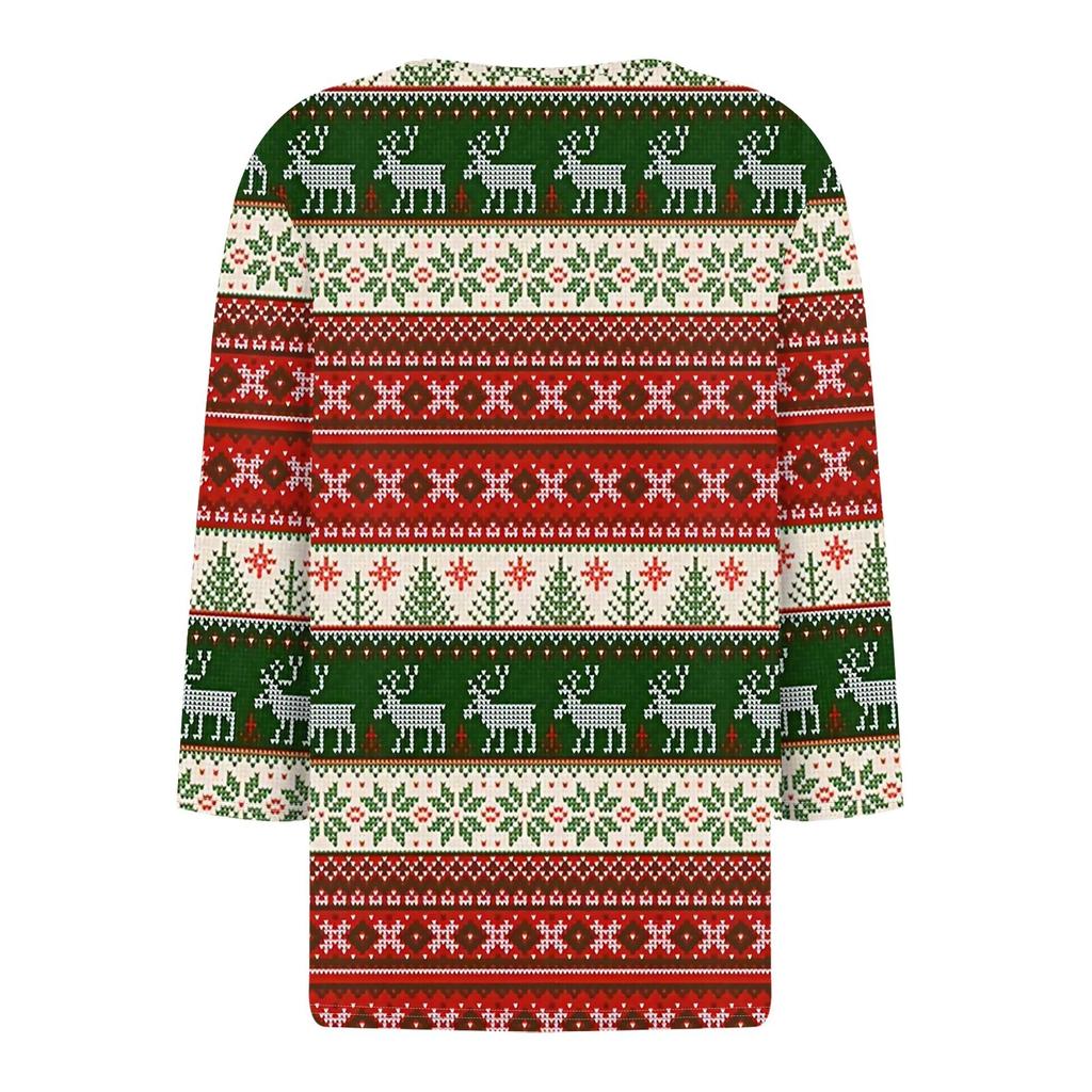 Women's T Shirt Tee Christmas Print Button 3/4 Sleeve Daily Weekend Fashion Basic V Neck Regular Top