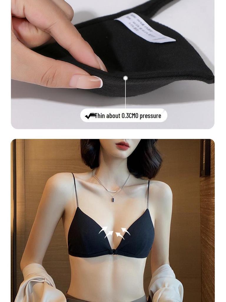 Женский сексуальный французский комплект бюстгальтера с треугольными чашками и передней застежкой, на тонких бретелях, с красивым дизайном спины