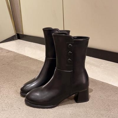 Осенние женские сапоги на высоком каблуке до середины голени с острым носком и толстым каблуком женские ковбойские сапоги для улицы женские брюки сапоги