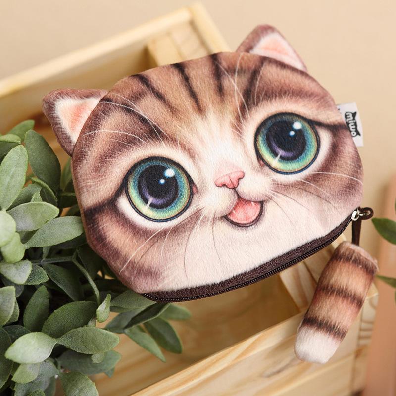 Lovely 3D Print Cat Tail Coin Bag Handbag Women Girls Cute Cat Coin Wallet Kawaii Purse Mini Bag
