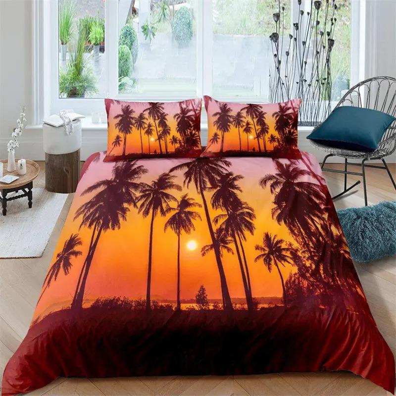 Tropical Animals Duvet Cover Exotic Animal Silhouette Sunset Bedding Set Full For Girls Boys Decor Hawaii Sea Wave Quilt Cover