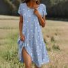 Short Sleeve Boho Dress For Women Casual Loose Fit Summer Sundress Floral Print Dress With Pockets