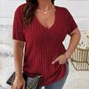 Женские модные летние весенние повседневные однотонные блузки и рубашки с v-образным вырезом и короткими рукавами с принтом