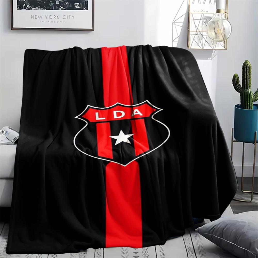 LDA Club Black Background Red Vertical Stripe Crest Print Flannel Blanket Soft Warm Throw Blanket For Sofa Bed Couch Soccer Fan Home Decor Gift