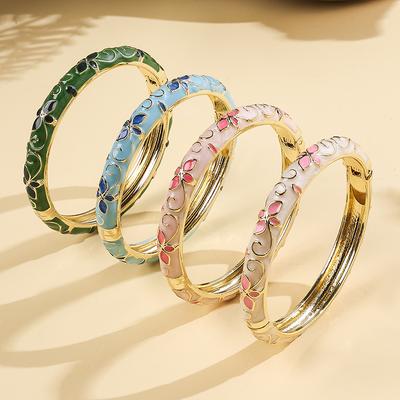 Эмалированный браслет-кафф с цветочным узором, cloisonне, для женщин, ретро, с золотым покрытием, браслеты для девочек, женские ювелирные изделия, подарки