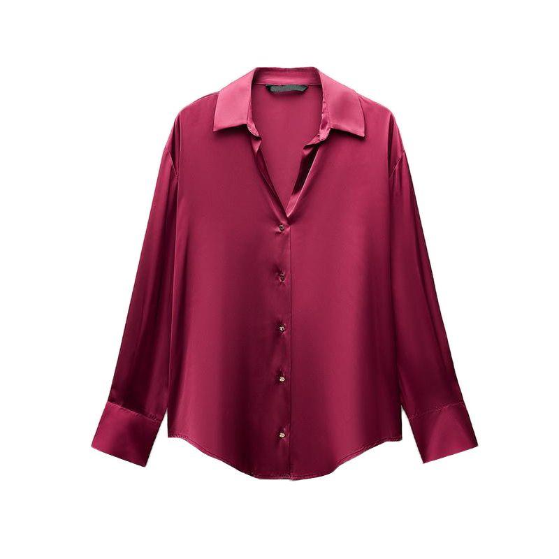 Spring New Women's Clothing Lapel Silk Satin Texture Classic Vertical Shirt 2074580 2074140