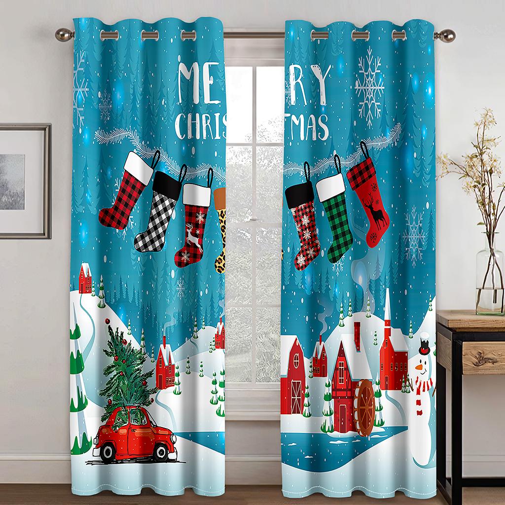 Мультфильм Большое Изображение Санта Клауса Кавайи Украшение Занавеса Рождественская Праздничная Атмосфера Занавес Лось Рождественская Елка Узор