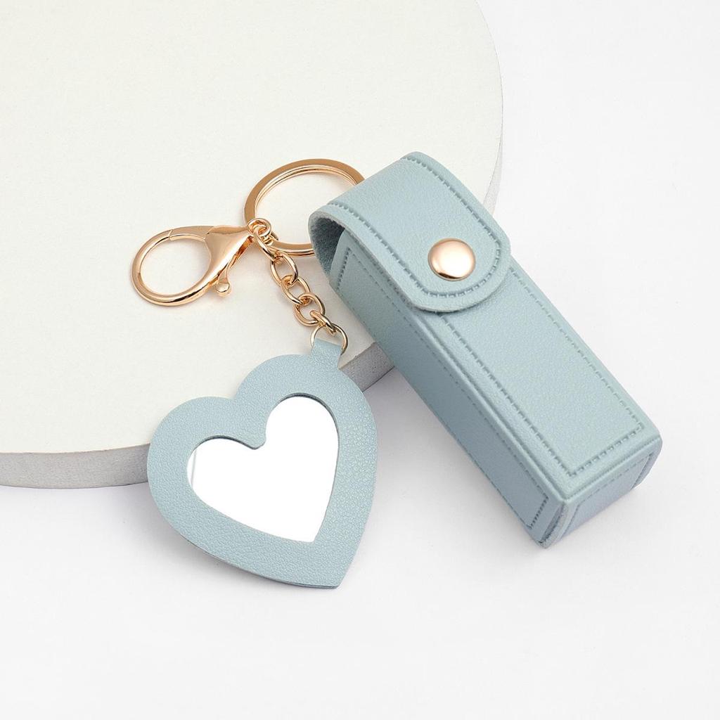 Glass Mirror Keychain Pendant, Heart-shaped PU Coin Purse, Creative Gift, Small Jewelry Charm