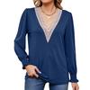 2024 European And American Autumn/Winter New Solid Color V-Neck Lace Splicing Loose Long Sleeve T-Shirt Top