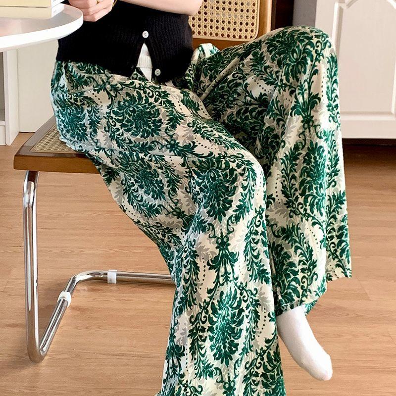 Летние женские хлопково-вискозные мягкие домашние брюки свободного кроя длиной до щиколотки с широкими штанинами и цветочным принтом