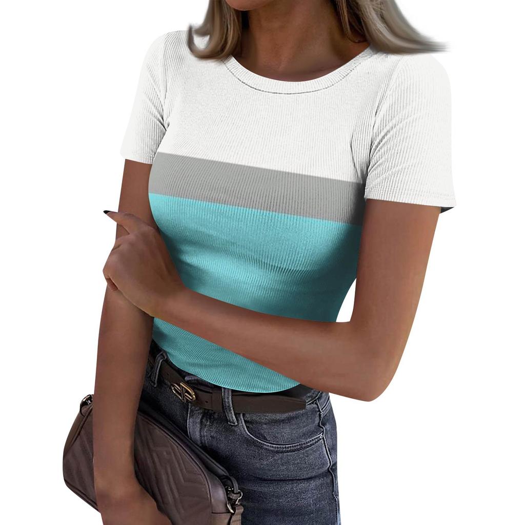 Женская узкая футболка, модный повседневный свитер с круглым вырезом и коротким рукавом