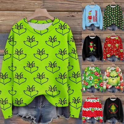 Пуловеры с длинным рукавом для женщин, с круглым вырезом, повседневные, милые, с принтом, вязаные, оверсайз