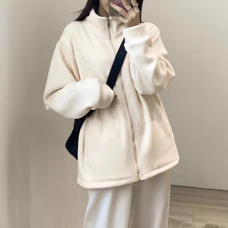 Маленькая двусторонняя флисовая куртка женская осенне-зимняя флисовая утолщенная флисовая кофта женская с воротником-стойкой на молнии кардиган