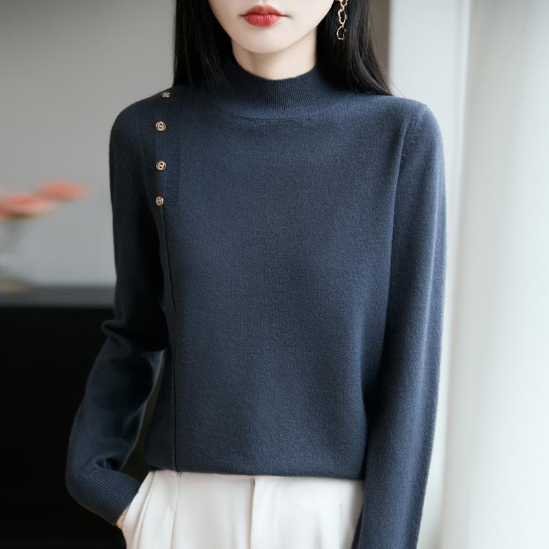 DAFIFY Women's Fashion Casual Fall Winter Solid Color Print Long Sleeve Half Turtleneck Sweaters