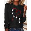 Round Neck 3D Printed Love Cat Footprint Pattern Top Fashionable Casual Long Sleeved Women's T-shirts