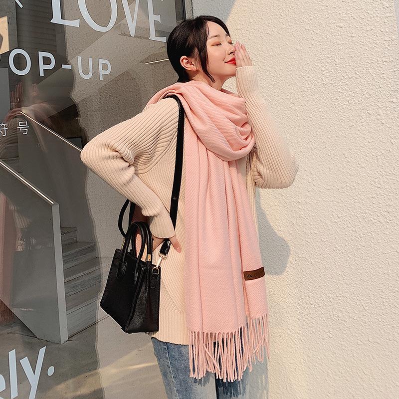 Nian Ge Runsi Solid Color Thick Cotton Cashmere Scarf, Female Twill Dragon Logo Cashmere Shawl