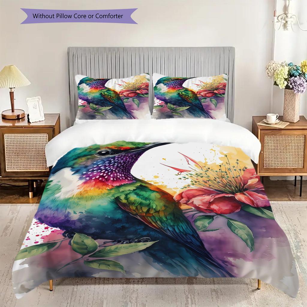 Hummingbird Pattern Bedding Quilt Set Quilt Cover Pillowcase Home Decoration Birthday Gift (1 * duvet cover + 2 * pillowcase, without core)