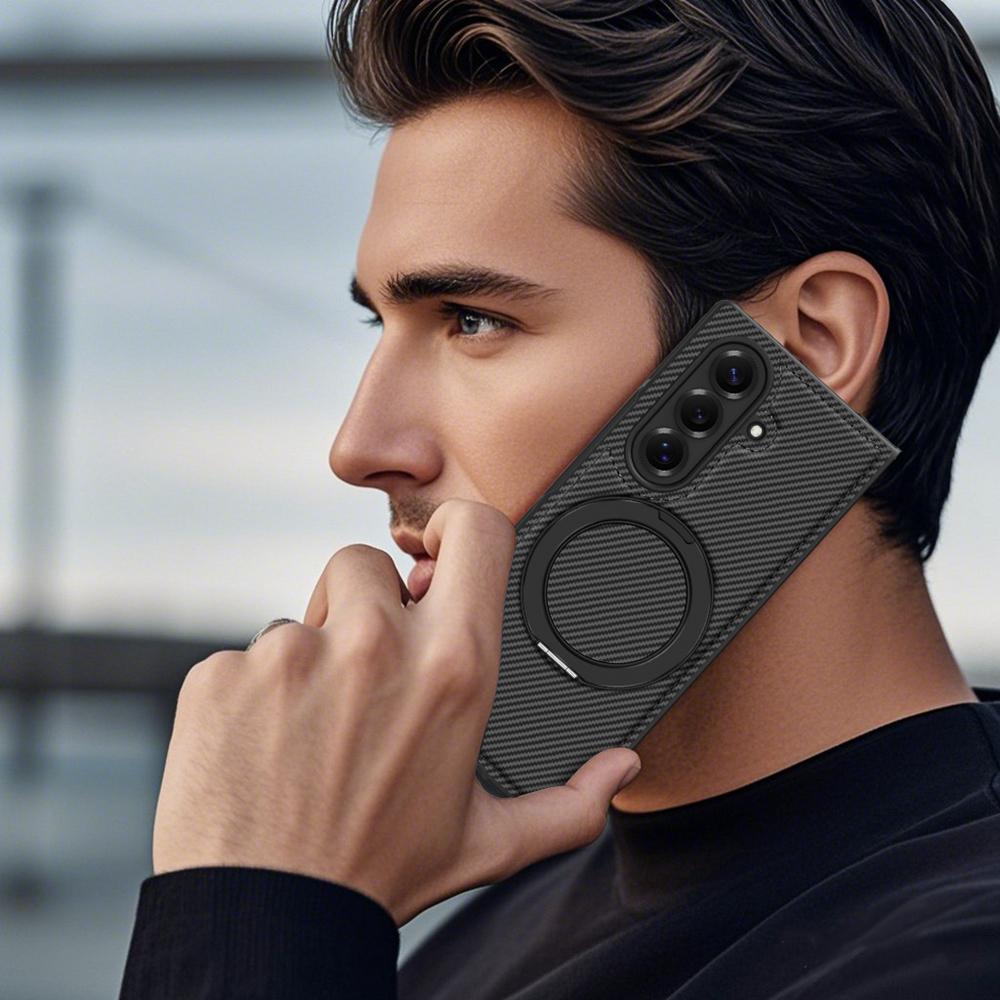 KEYSION Чехол с текстурой кевларового углеволокна для MagSafe для Samsung Galaxy Z Fold 7 6 5 4 3 с вращающейся на 360° магнитной подставкой-кольцом, чехол для телефона