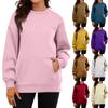 Women's Casual Fashion Long Sleeve Solid Color Round Neck Sweatshirt Top With Pockets