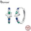 BAMOER 925 Sterling Silver Rainbow Stars Stud Earrings Unique Earrings Cubic Zirconia Plated White Gold for Women Fine Jewelry
