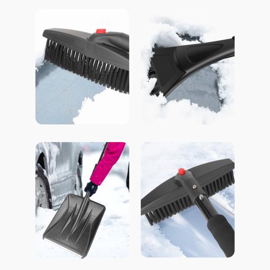 Лопата для снега с насадками 3 в 1, нейлоновая щетина, вращающаяся конструкция головки, простая установка, скребок для снега и льда с эргономичной ручкой