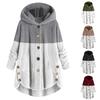 Women's Fashionable Patchwork Loose Hooded Plush Button Long Sleeved Loose Warm Jacket