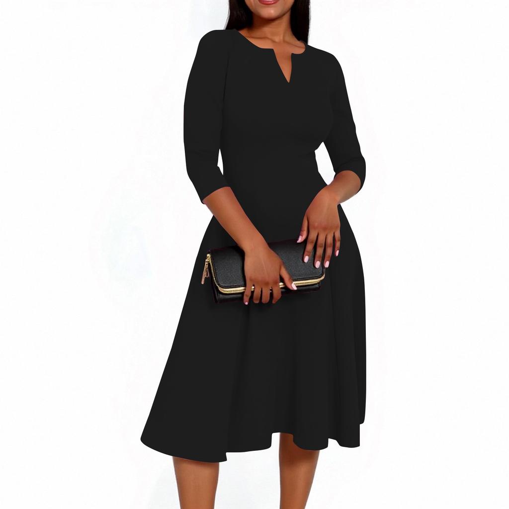 Женское платье А-силуэта, расклешенное, с рукавами 3/4, V-образным вырезом, однотонное, коктейльное, для гостьи на свадьбу, комбинезон с карманами