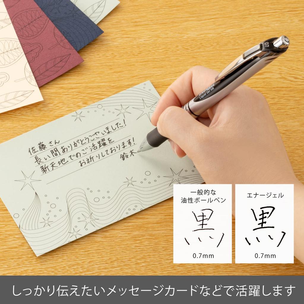 Pentel Energel Gel Ink Ballpoint Knock Silver 5 Pens Pen, Type, 0.7mm, Barrel, XBL77-A, Black,