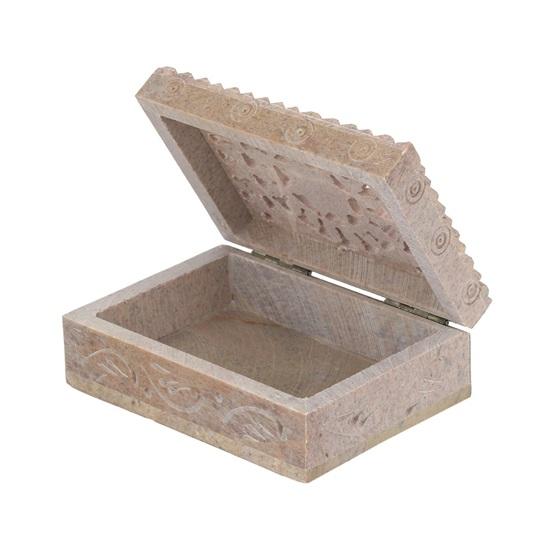 Шкатулка для хранения украшений с цветочной резьбой из мыльного камня 10,16 см