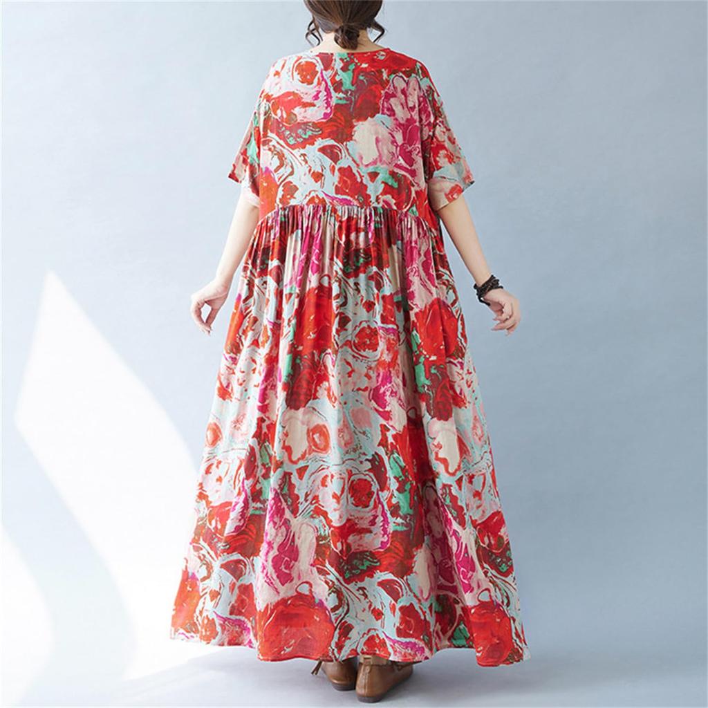 Summer Resort Mori Girl Long Plus Loose Bohemian Floral Perfect for Popular Free Floral Print [kisetsumate] Women's Dress, Cotton-Linen, Style, Dress,