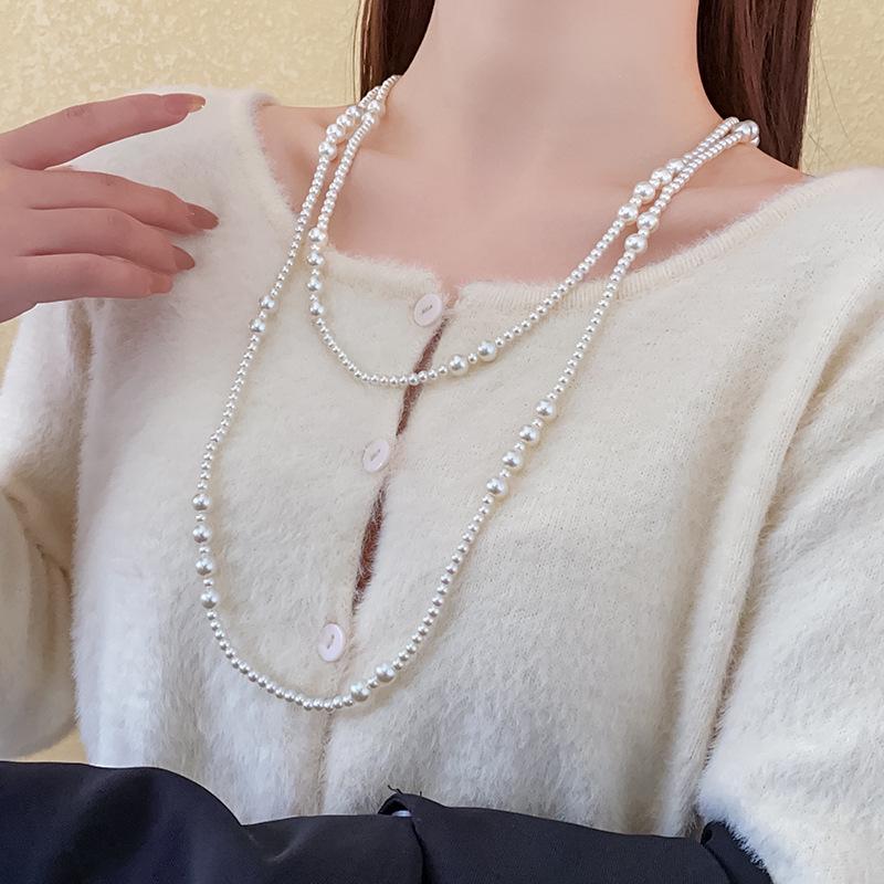 Длинное ожерелье из жемчуга в стиле ретро осень/зима: Элегантная, универсальная цепочка для свитера