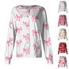 Women's Casual Long Sleeve Single Breasted Bow Printed Clothing Cardigan Top