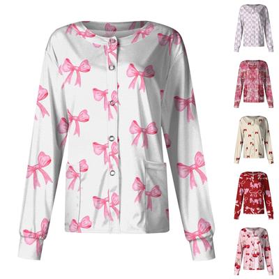 Женский повседневный однобортный кардиган с длинным рукавом и принтом в виде банта