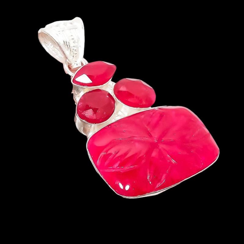 Kashmir Red Ruby Gemstone Handmade 925 Sterling Silver Jewelry Pendant 2.09" AH-5208