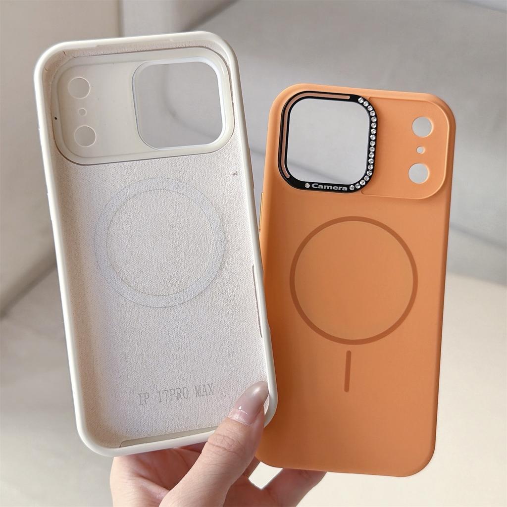 For iPhone 17 Pro Case Compatible with MagSafe Rhinestone Decor Lens Frame Silicone Phone Cover