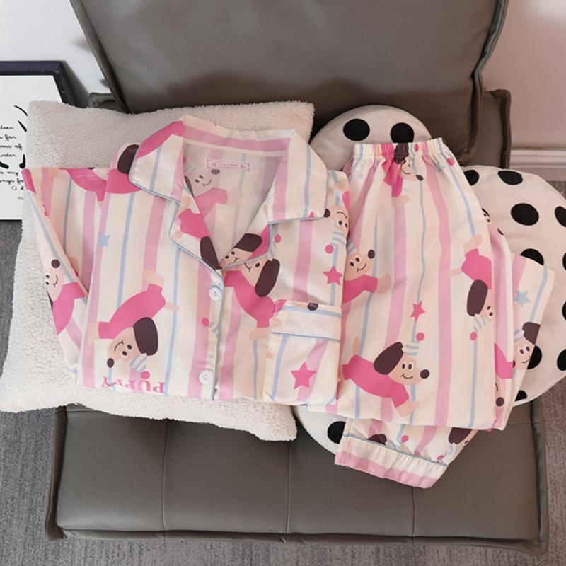 Милый кавайный комплект из двух частей с принтом «звезда, собака, письмо», Y2K, милая повседневная домашняя одежда, женская пижама, новая осенняя пижама с V-образным вырезом для женщин