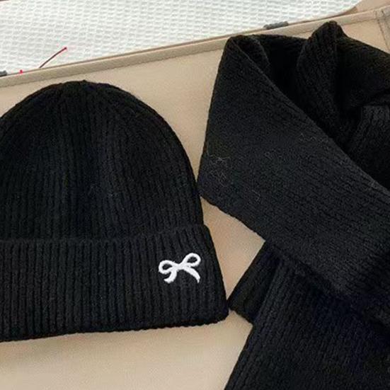 Набор детская шапка и шарф 2 шт./компл. Вязаный капюшон с бантом, ветрозащитный шарф для шеи, утолщенный, мягкий, теплый, уютный, для ношения осенью и зимой