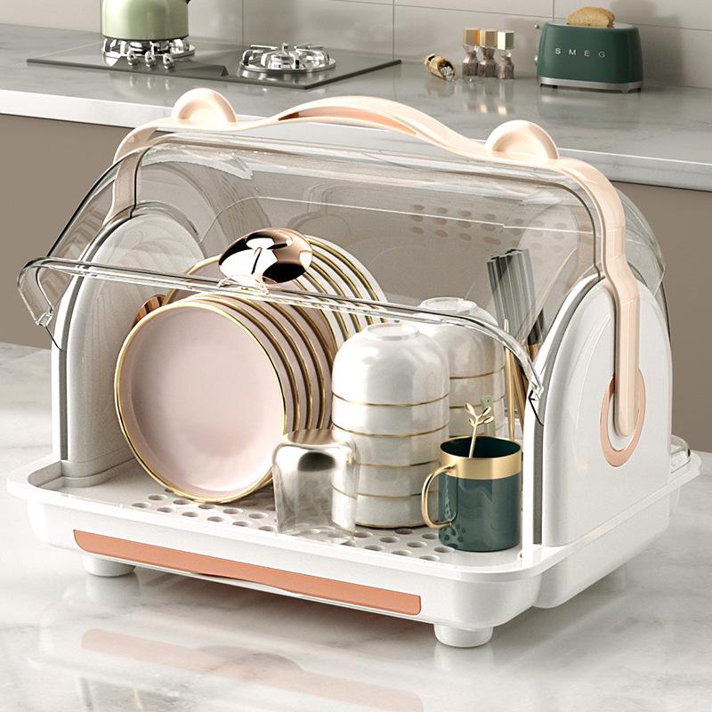 Portable Dustproof Teacup Holder & Drain Tray Rack for Home Use