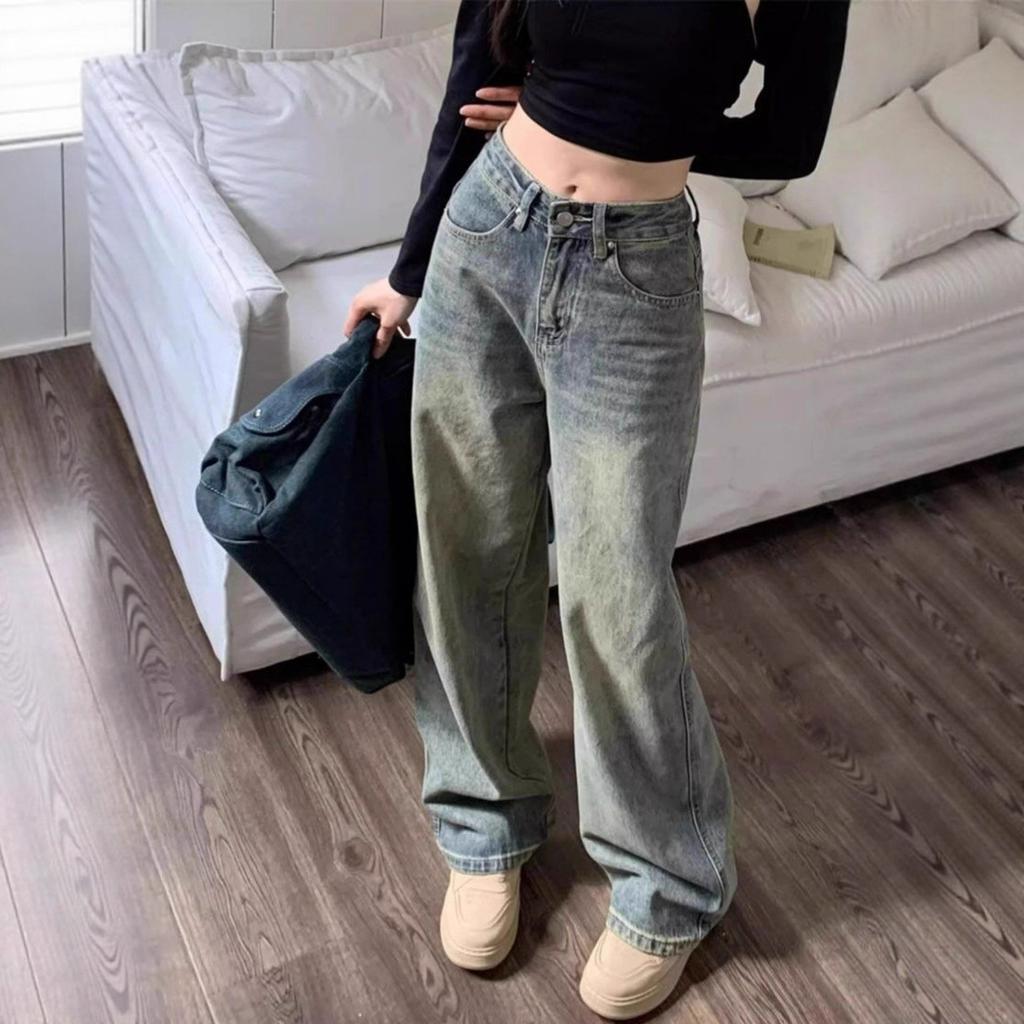 High-waisted Straight Jeans Women Spring and Autumn Vintage Loose Casual Dragging Skinny Broad-legged Long Trousers Jeans for Women Long Denim Pants