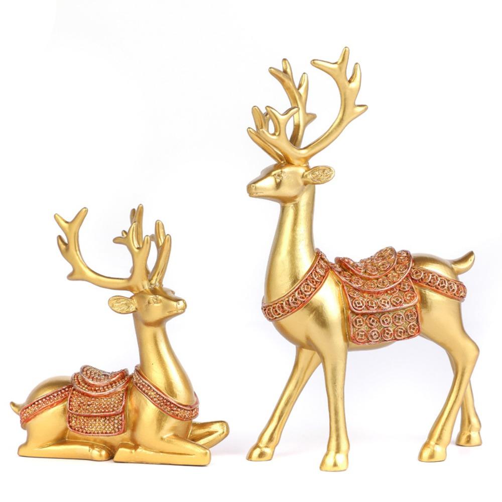 2pcs Crafts Resin Deer Ornaments Minimalist Cute Animal Sculpture Exquisite Creative Elk Statue TV Cabinet