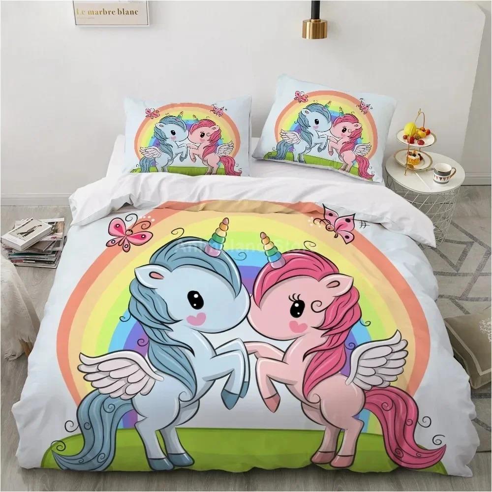 Комплект постельного белья Girl Pink Unicorn 3D, детский комплект постельного белья, одеяло, пододеяльник, домашний текстиль, декор, двуспальная кровать, двуспальная кровать, размер King Size, милый подарок