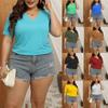 (XL~5XL) Basic Simple Solid T-shirt for Women V-neck Short Sleeve Hem Split T-shirt Summer Casual Breathable Lightweight Soft Comfortable Pullover Top