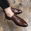 Genuine Cow Leather Brogue Wedding Shoe Men Casual Flats Vintage Handmade Oxford Shoe Men Crocodile Patterned Lazy Pointed Shoes