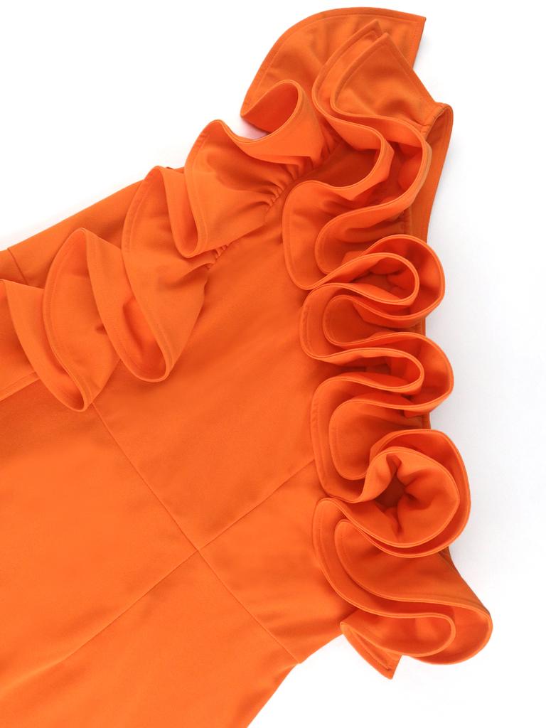 AOMEI Оранжевые вечерние платья с оборками на одно плечо, высокой талией и разрезом, вечерние наряды для женщин на бедрах